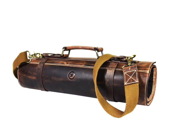 Tuscania Leather Knife Roll - Walnut Brown - Aaron Leather Goods