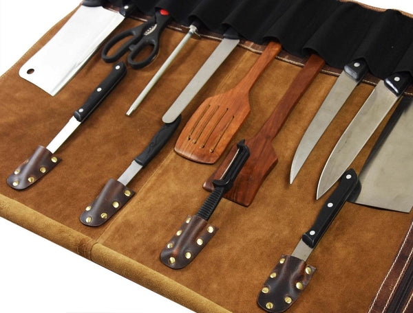 Tuscania Leather Knife Roll - Walnut Brown - Aaron Leather Goods