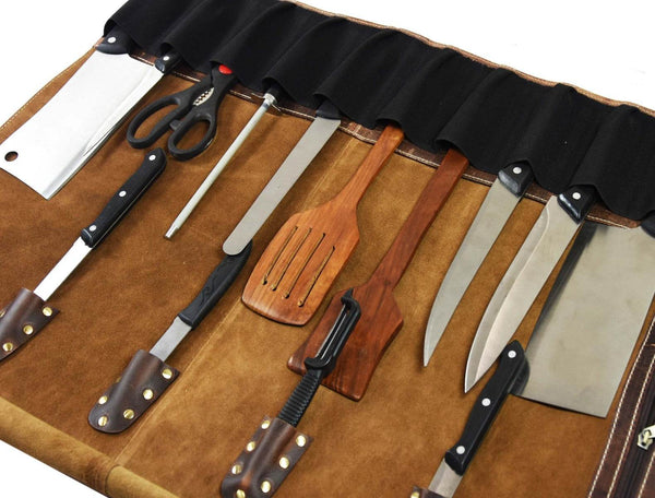 Tuscania Leather Knife Roll - Walnut Brown - Aaron Leather Goods