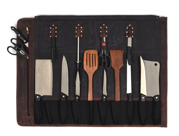 Malaga Canvas Knife Roll - Grey - Aaron Leather Goods