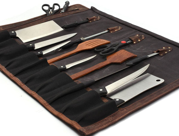 Malaga Canvas Knife Roll - Grey - Aaron Leather Goods