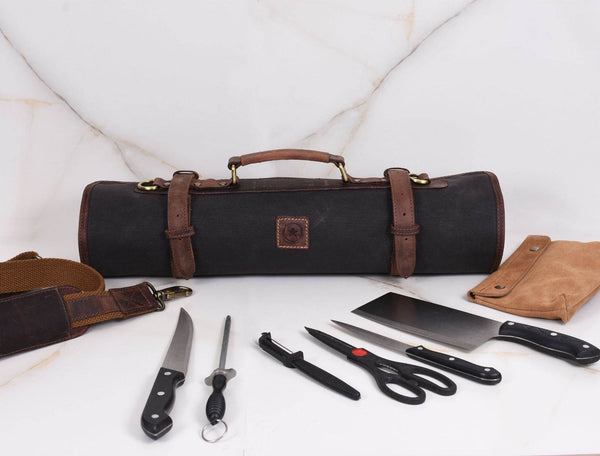 Malaga Canvas Knife Roll - Grey - Aaron Leather Goods