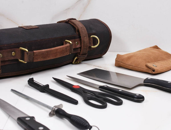 Malaga Canvas Knife Roll - Grey - Aaron Leather Goods