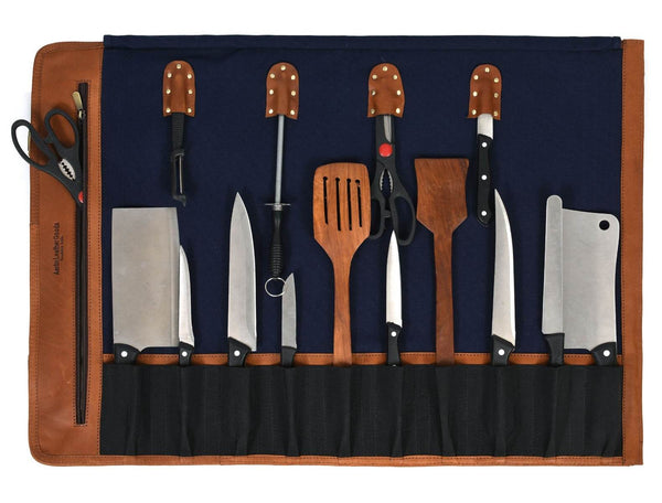 Malaga Canvas Knife Roll - Cobalt Blue - Aaron Leather Goods