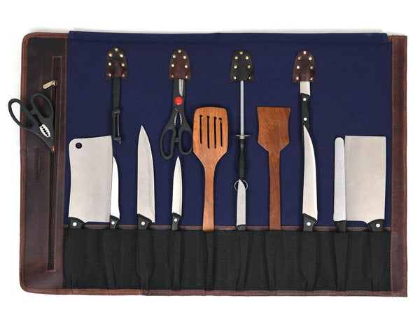 Malaga Canvas Knife Roll - Navy Blue - Aaron Leather Goods