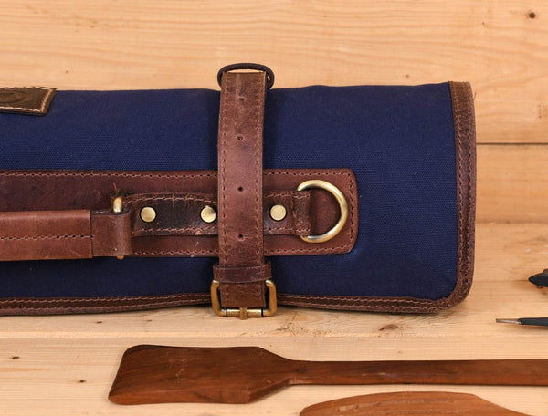 Malaga Canvas Knife Roll - Navy Blue - Aaron Leather Goods