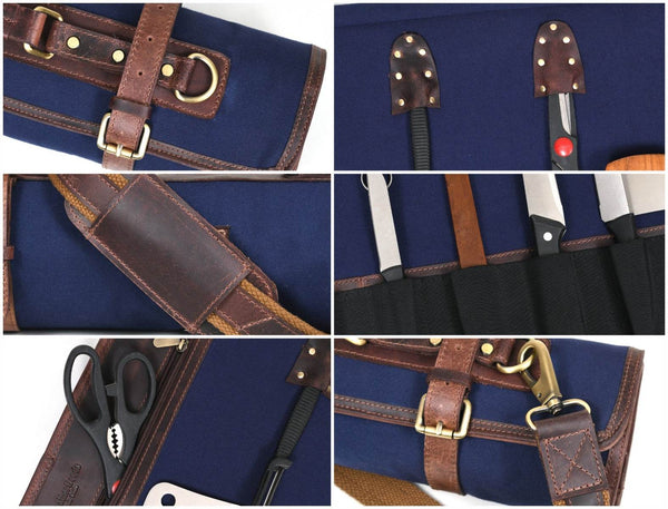 Malaga Canvas Knife Roll - Navy Blue - Aaron Leather Goods
