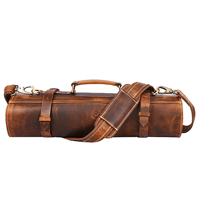 Vicenza Leather Knife Roll - Caramel Brown - Aaron Leather Goods