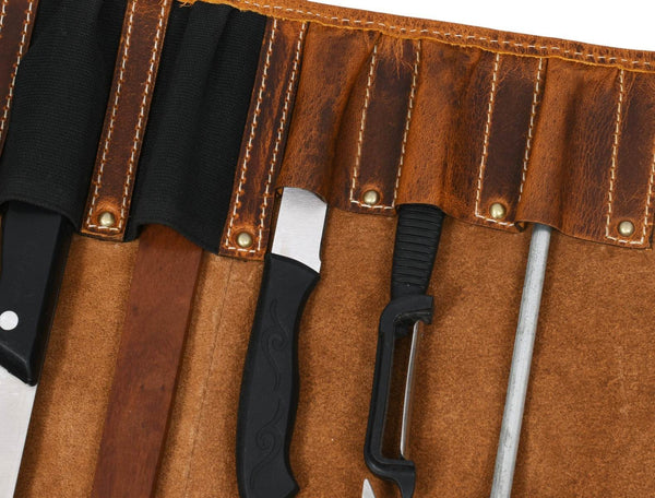 Vicenza Leather Knife Roll - Caramel Brown - Aaron Leather Goods