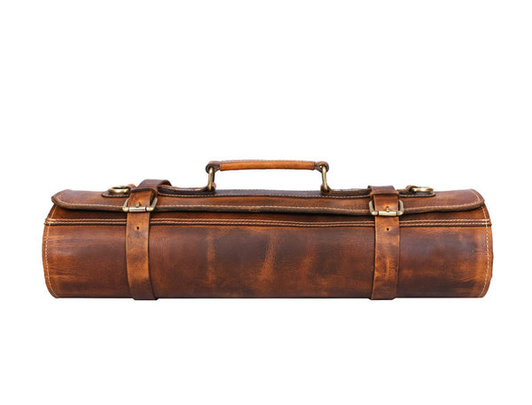 Vicenza Leather Knife Roll - Caramel Brown - Aaron Leather Goods