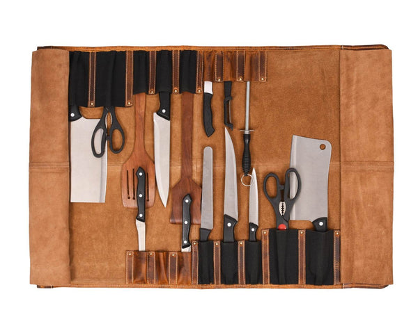 Vicenza Leather Knife Roll - Caramel Brown - Aaron Leather Goods