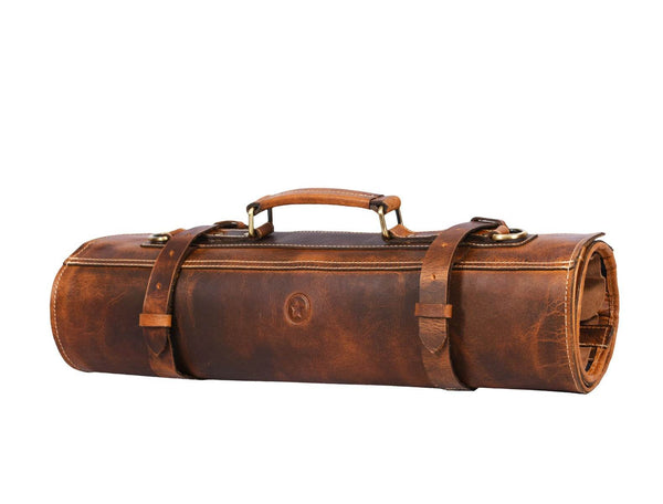 Vicenza Leather Knife Roll - Caramel Brown - Aaron Leather Goods