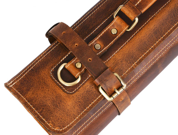 Vicenza Leather Knife Roll - Caramel Brown - Aaron Leather Goods