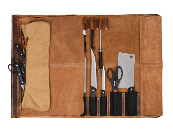 Vicenza Leather Knife Roll - Caramel Brown - Aaron Leather Goods