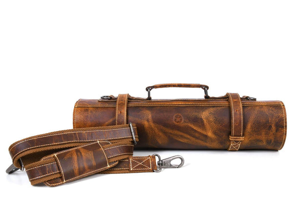Vinceza Leather Knife Roll & Bag Combo - Tawny Brown - Aaron Leather Goods