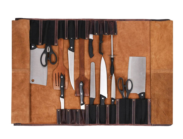 Vicenza Leather Knife Roll - Walnut Brown - Aaron Leather Goods
