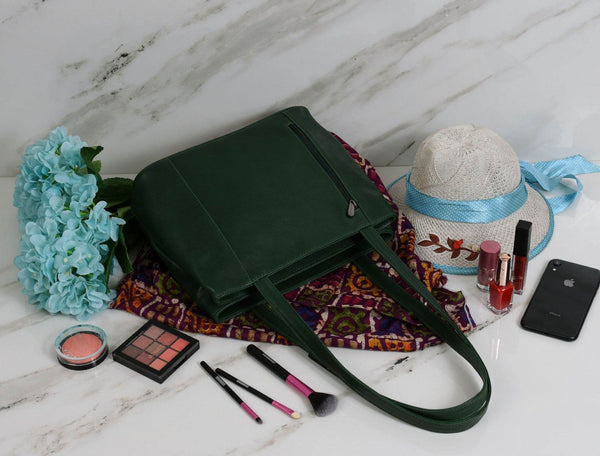 Toledo Leather Handbag - Pine Green - Aaron Leather Goods