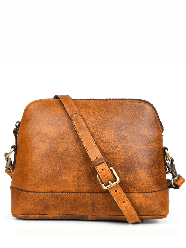 Requena Leather Crossbody Bag - Caramel Brown - Aaron Leather Goods