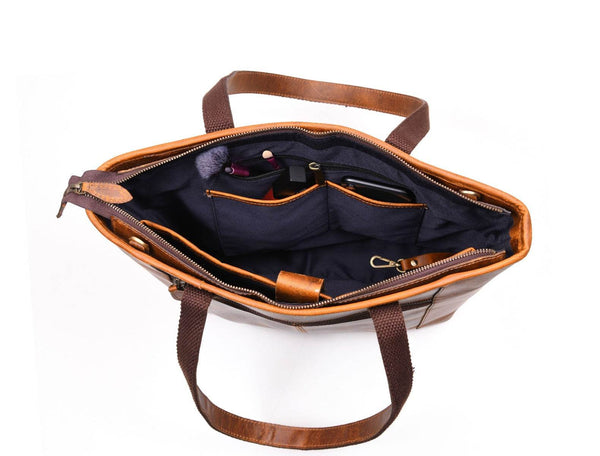 Mieres Travel Tote Bag Combo – Caramel Brown - Aaron Leather Goods