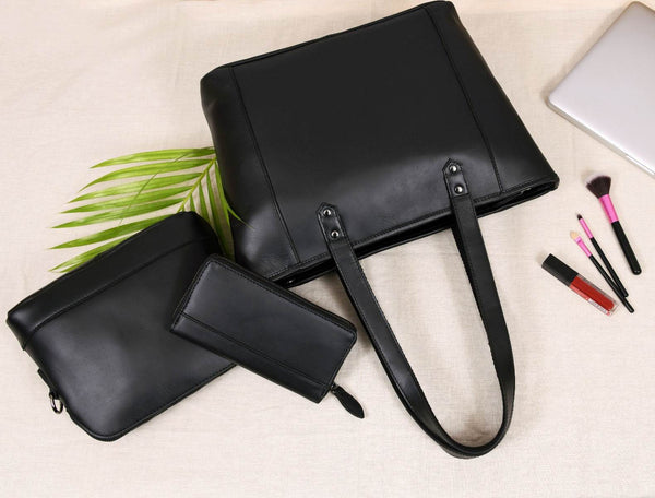 Mieres Travel Tote Bag Combo – Raven Black - Aaron Leather Goods