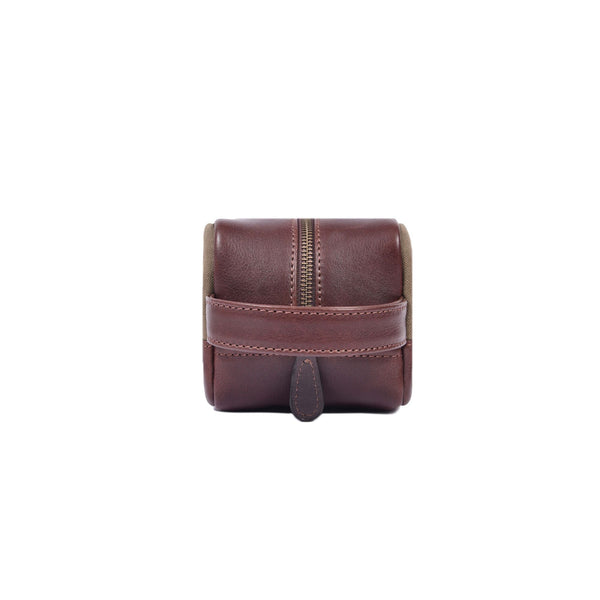 Leather & Canvas Travel Toiletry Bag with Front Zipper Pocket - Aaron Leather Goods