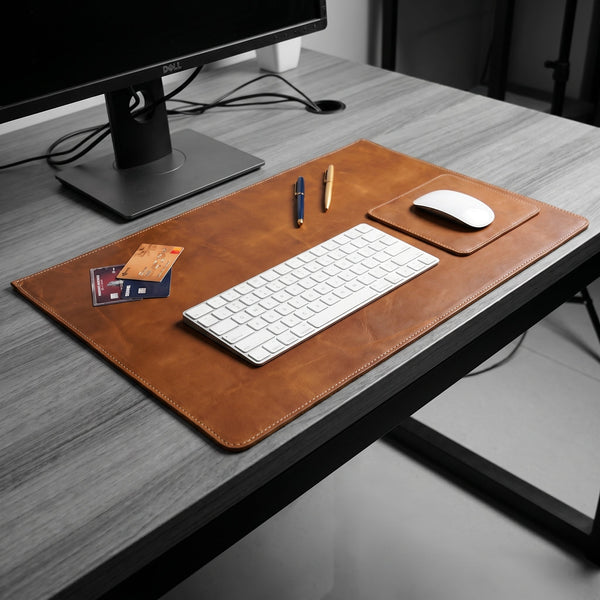 Leather Desk Mat & Mouse Tray Combo - Aaron Leather Goods Inc