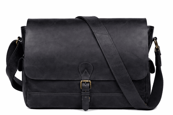 Leather Messenger Bag with Buckle Closure & Adjustable Strap - Aaron Leather Goods Inc