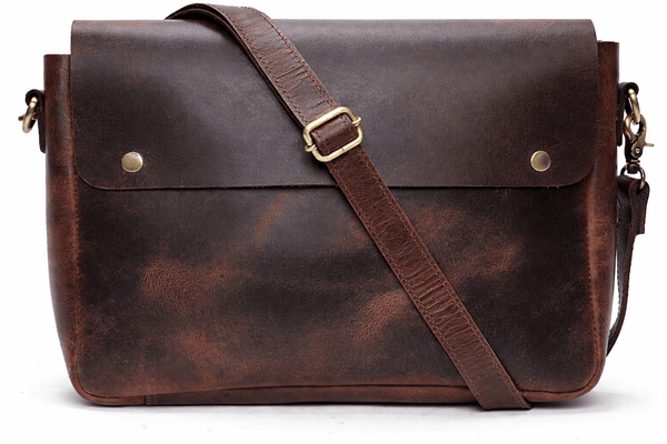 Leather Messenger Bag with Flap Closure & Adjustable Strap - Aaron Leather Goods Inc