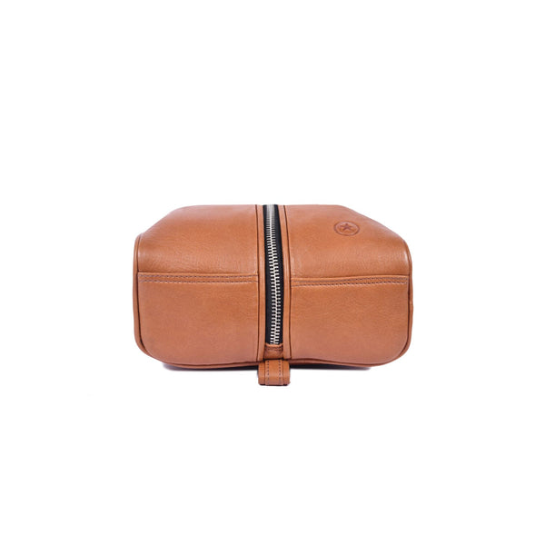 Leather Travel Toiletry Bag with Handle & Zip - Aaron Leather Goods