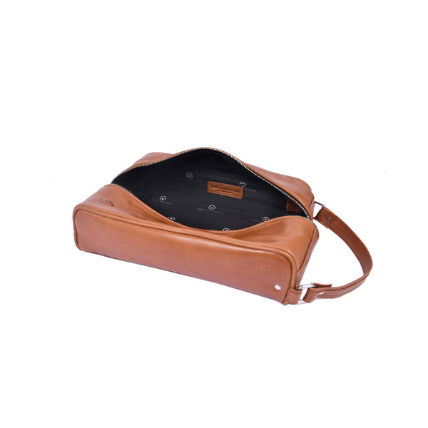 Leather Travel Toiletry Bag with Handle & Zip - Aaron Leather Goods