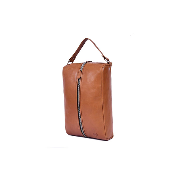 Leather Travel Toiletry Bag with Handle & Zip - Aaron Leather Goods