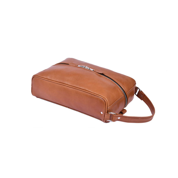 Leather Travel Toiletry Bag with Handle & Zip - Aaron Leather Goods