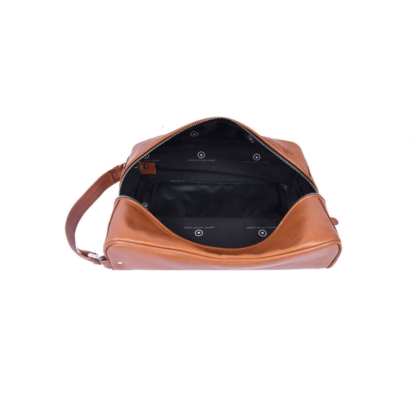 Leather Travel Toiletry Bag with Handle & Zip - Aaron Leather Goods