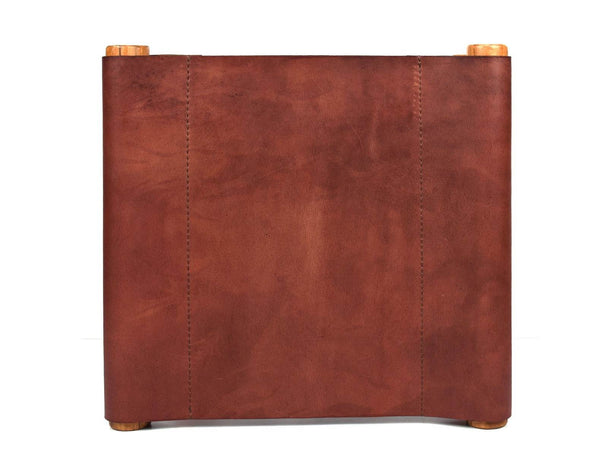 Miami Teak Wood Stool - Walnut Brown Leather - Aaron Leather Goods