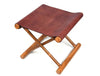 Miami Teak Wood Stool - Walnut Brown Leather - Aaron Leather Goods
