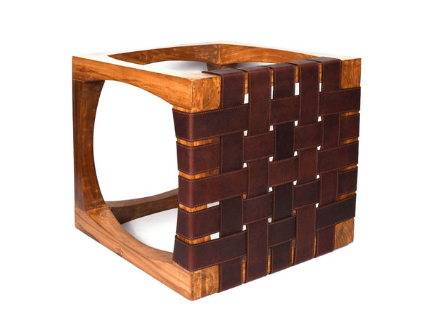 Carolina Teak Wood Stool - Walnut Brown - Aaron Leather Goods