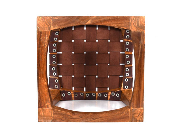 Carolina Teak Wood Stool - Walnut Brown - Aaron Leather Goods