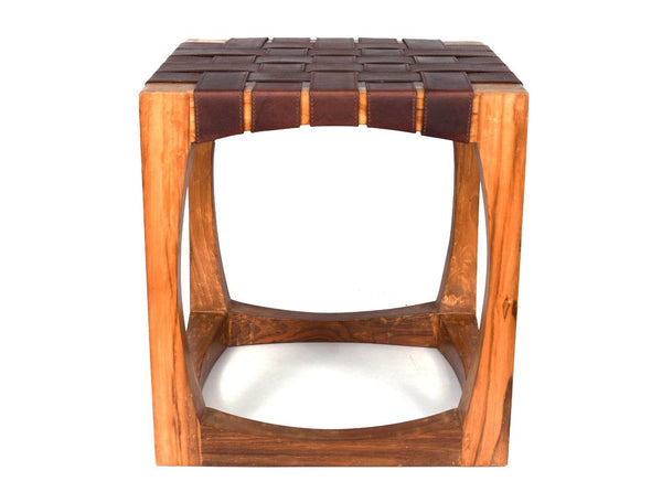 Carolina Teak Wood Stool - Walnut Brown - Aaron Leather Goods