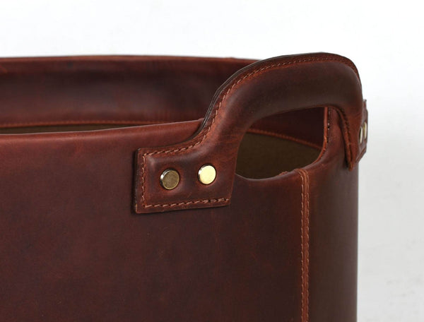 Jolanda Leather Wastebasket - Walnut Brown - Aaron Leather Goods