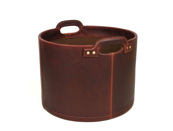 Jolanda Leather Wastebasket - Walnut Brown - Aaron Leather Goods