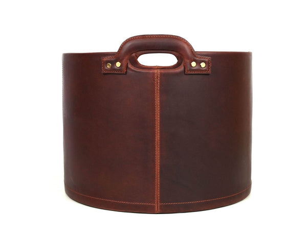 Jolanda Leather Wastebasket - Walnut Brown - Aaron Leather Goods
