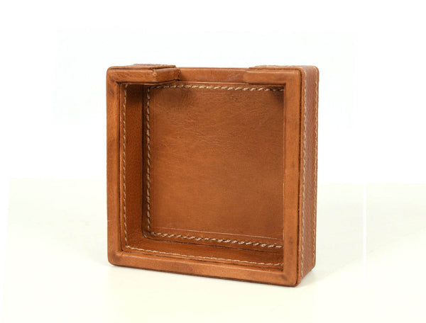 Musa Leather Coaster – Caramel Brown - Aaron Leather Goods