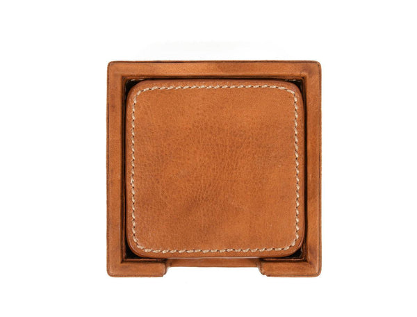 Musa Leather Coaster – Caramel Brown - Aaron Leather Goods