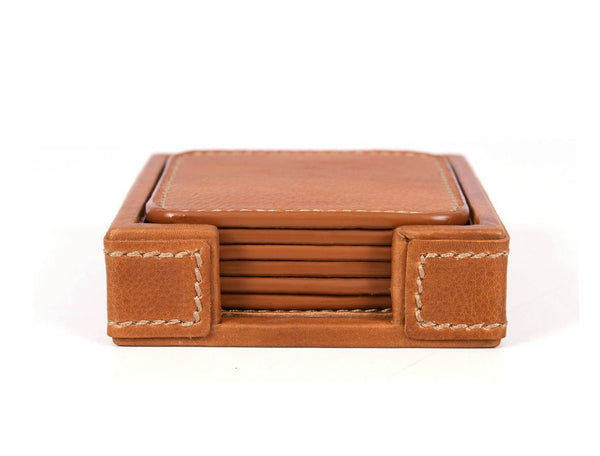 Musa Leather Coaster – Caramel Brown - Aaron Leather Goods