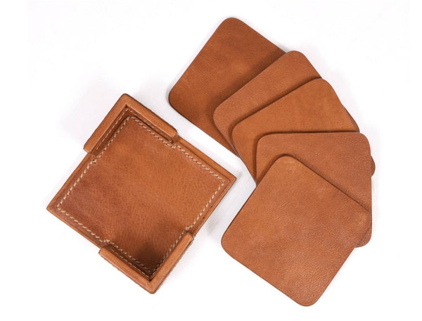 Olimpia Leather Coaster – Caramel Brown - Aaron Leather Goods