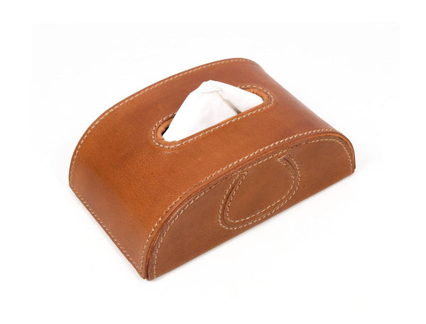 Odino Leather Tissue Holder – Caramel Brown - Aaron Leather Goods