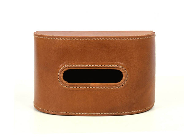 Odino Leather Tissue Holder – Caramel Brown - Aaron Leather Goods