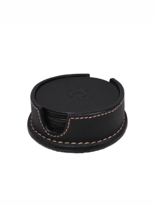 Cannes Leather Coaster - Raven Black - Aaron Leather Goods