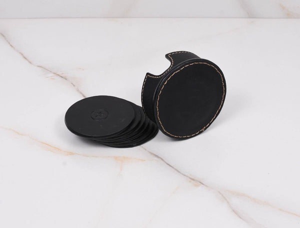 Cannes Leather Coaster - Raven Black - Aaron Leather Goods