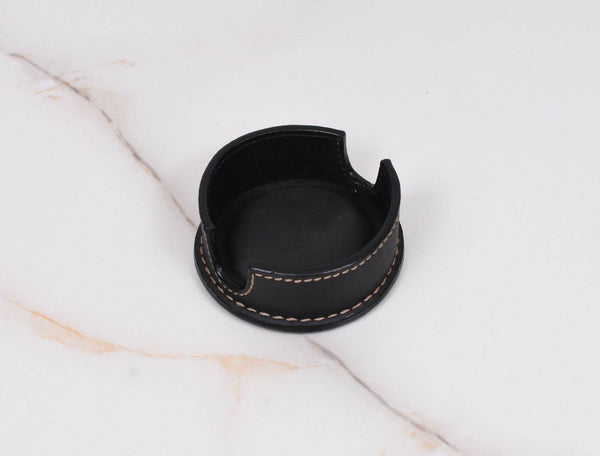 Cannes Leather Coaster - Raven Black - Aaron Leather Goods